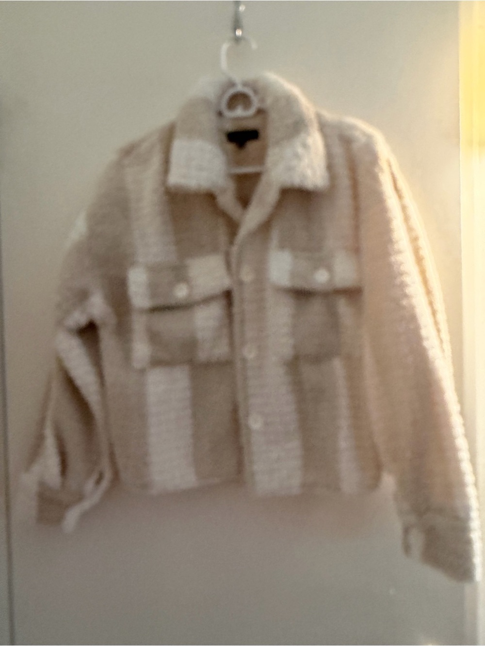 Women's Cream Striped Sherpa Jacket